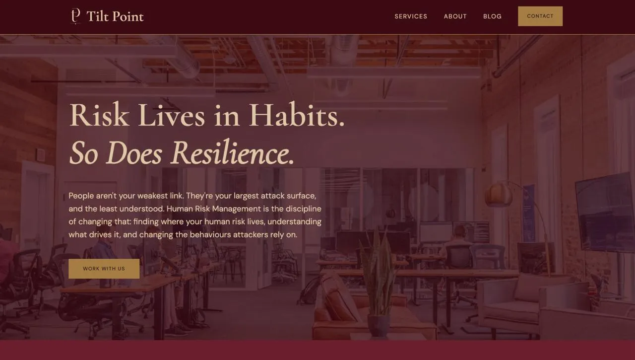 The Tilt Point home page, a cybersecurity consultancy site